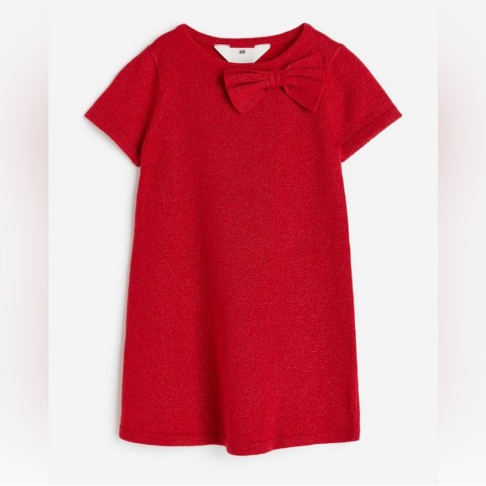 H&M Girls Sparkly Holiday Dress With Bow